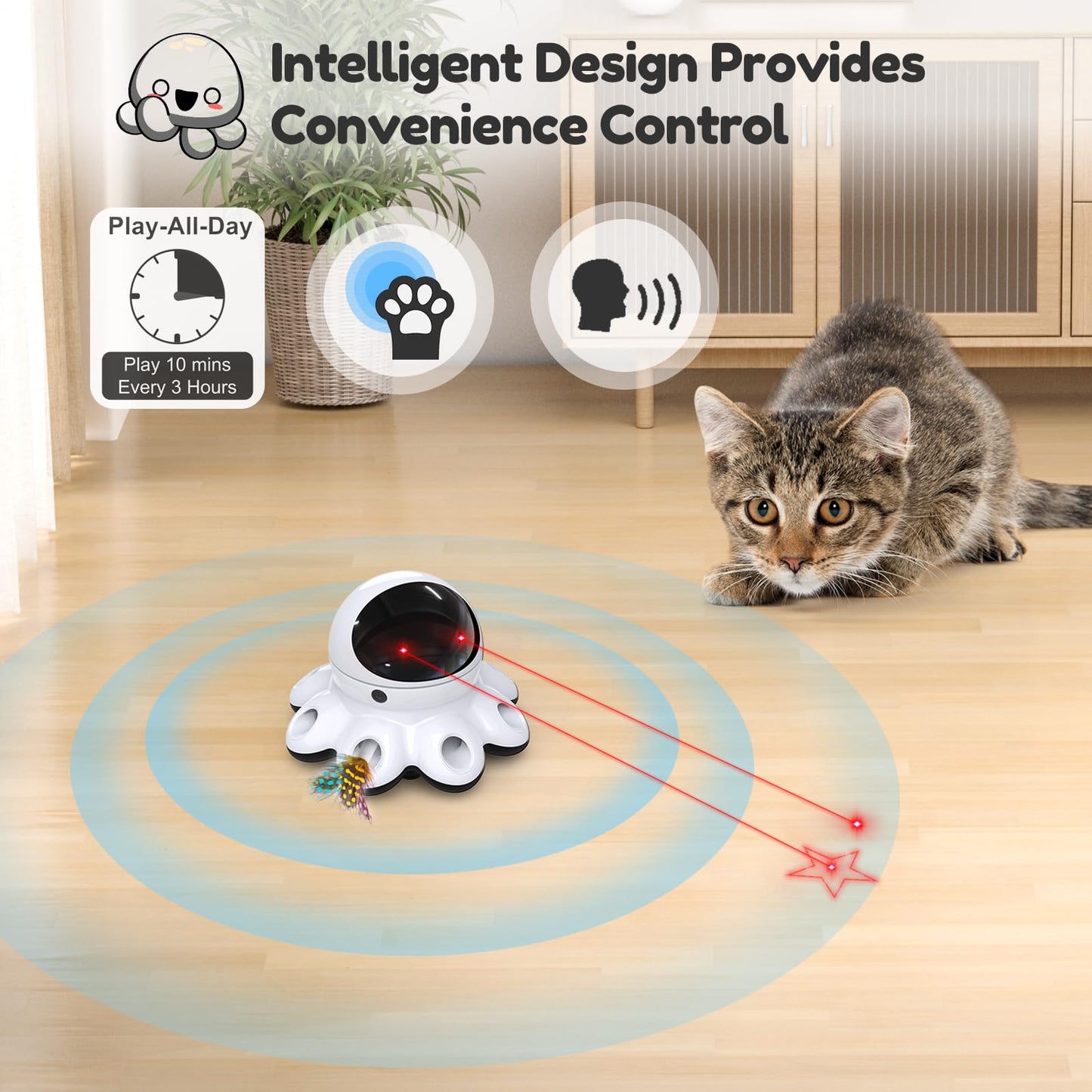 ORSDA Cat Laser Toy, 2-in-1 Interactive Automatic Motion Activated Moving 8 Holes Whack A Mole Feather, USB Rechargeable Electronic Smart Sensor Kitten Toys for Indoor Exercise