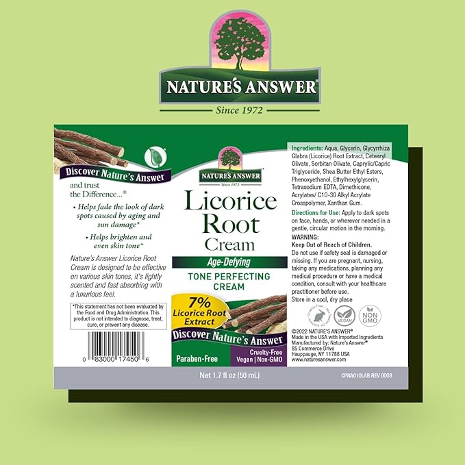 Nature's Answer Licorice Root Cream – Skin Tone Perfecting Moisturizer with 7% Licorice, Shea Butter – Age-Defying Face & Hand Cream – 1.7 oz – Alcohol & Paraben Free