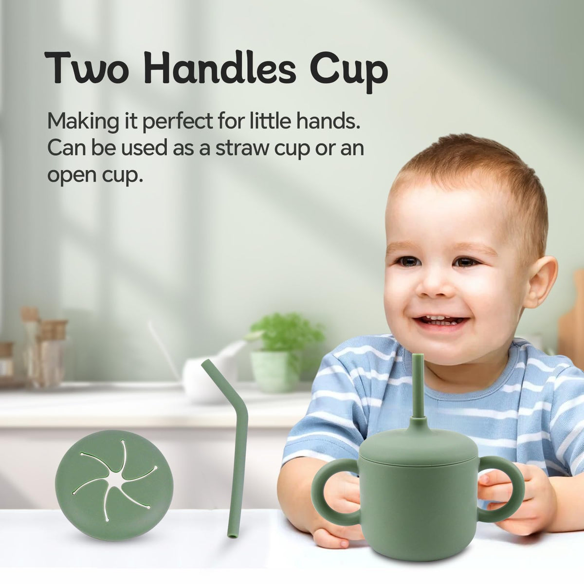 SHGMEET Silicone Baby Feeding Set, BPA Free Baby Feeding Essentials, Baby Suction Bowl, Plates, Bib, Spoons set, Baby Led Weaning Supplies to Develop Self-feeding Skills(Green, No Lid)