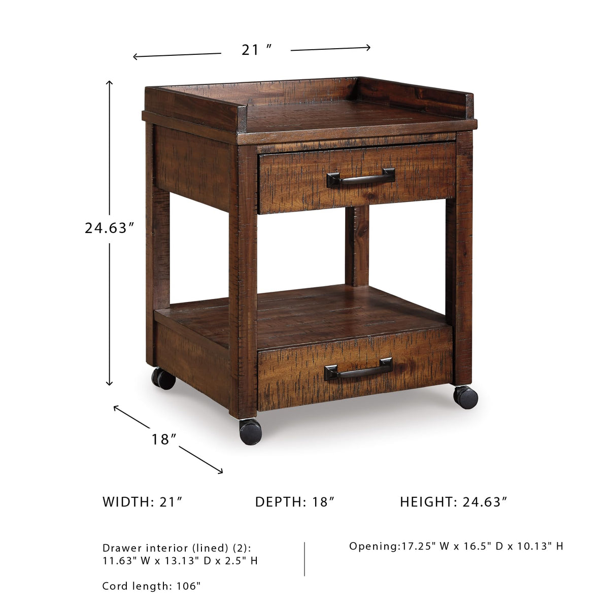 Signature Design by Ashley Baldridge Rustic Industrial Office Printer Stand with Storage, Brown