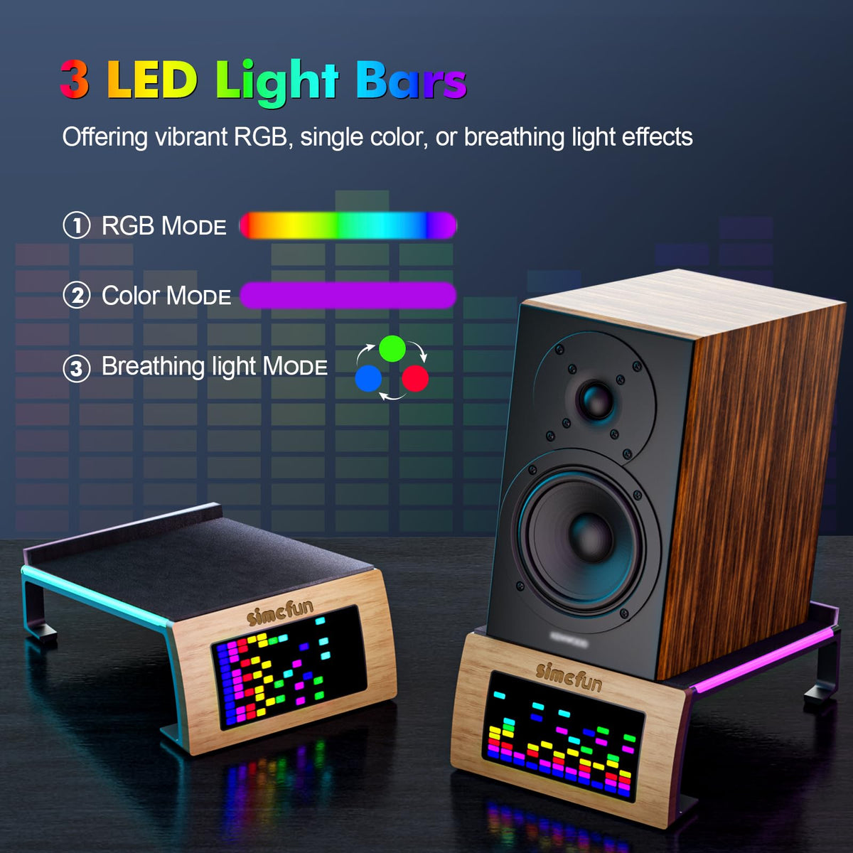 RhythmDance Desktop RGB Tilt Speaker Stands Surround Sound – Dynamic LED Light Display with Sound Sensor, Adjustable Light Modes w/c Dual Charging Ports – 1 Pair Bookshelf Laptop Desk Audio Stands