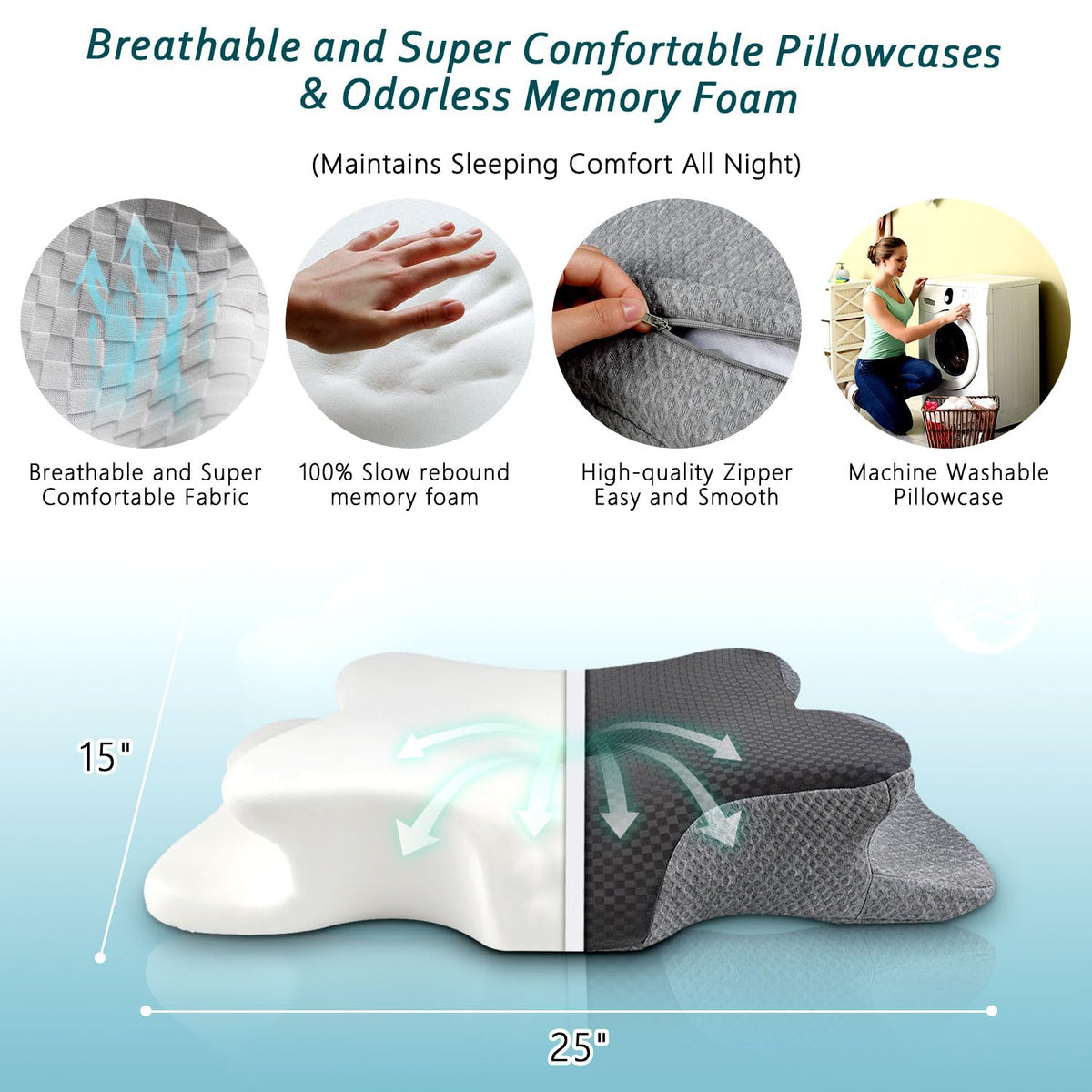 CHxxy Cervical Neck Pillow for Pain Relief Sleeping, Contour Memory Foam Pillows, Ergonomic Side Sleeper Pillows for Adults, Cooling Orthopedic Neck Support Pillow for Back Stomach Sleepers