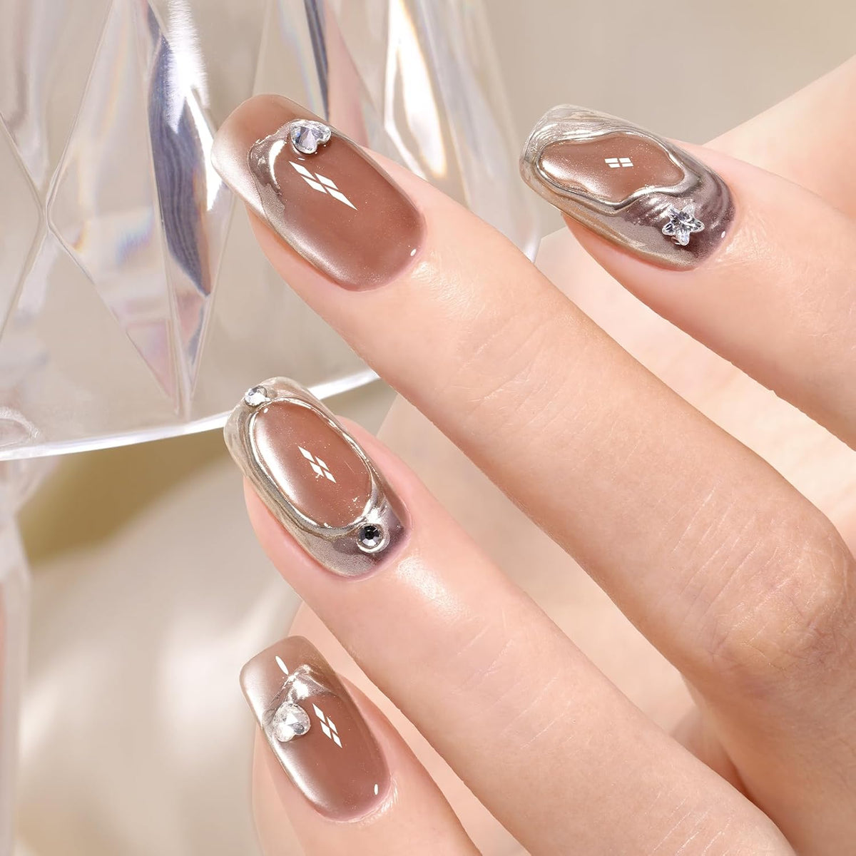 AILLSA Glass Cat Eye Gel Nail Polish, 15ml Nude Glitter Jelly Sheer Gel Polish, Translucent Magnetic Shimmer Sparkle Nail Art U V Salon 0.5 OZ GF34