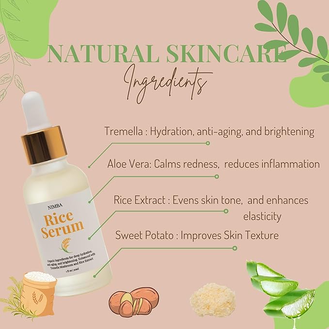 Rice Serum, Anti-Aging, with Tremella Extract, Aloe Vera, Rice Extract, Sweet Potato, Vitamin E, for Hydration, Skin Barrier Strengthening, Fine Lines Reduction