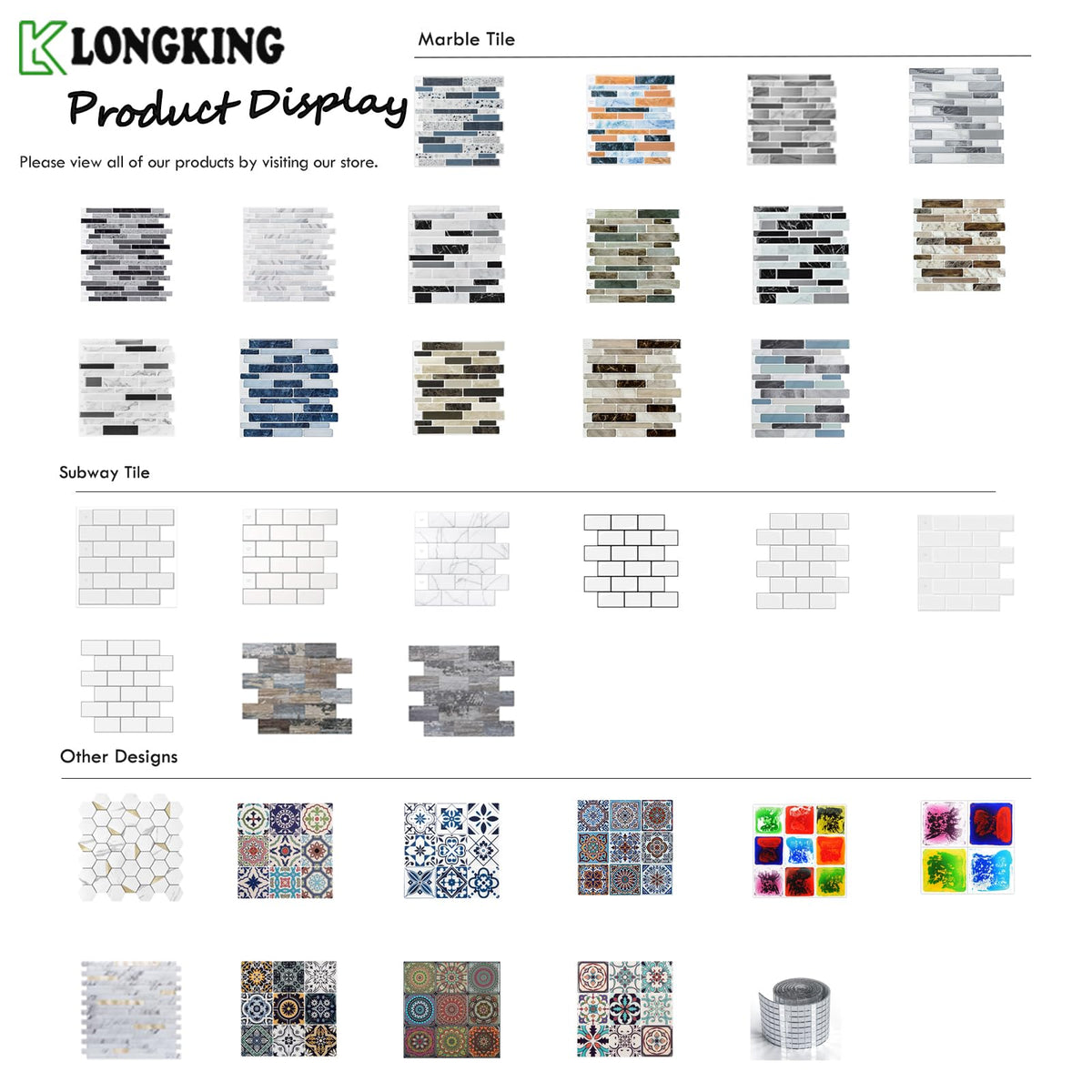 LONGKING Marble Peel and Stick Backsplash for Kitchen, 3D Adhesive Tile Backsplash for Kitchen, Bathroom, Wall Tile, 10 Sheets, 12" x 12"