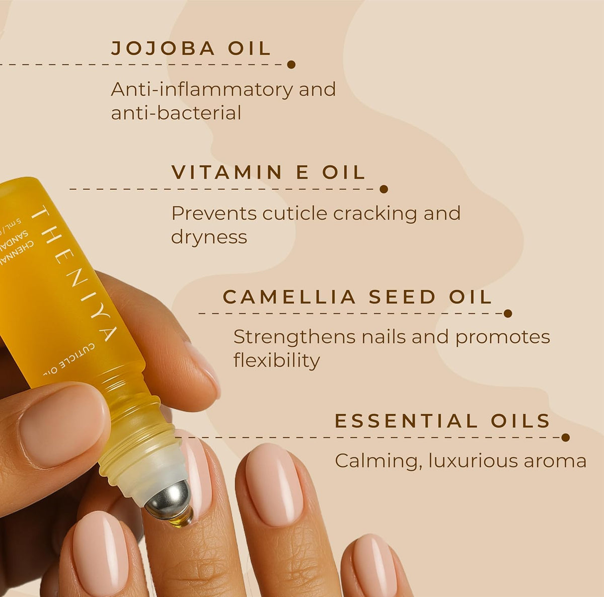 Cuticle Oil for Nail Strengthening and Growth – Hydrating, Vegan, Organic Formula with Jojoba & Vitamin E | 3 Signature Fragrances | 5mL Roll-On (0.17 Fl Oz, Sandalwood Fragrance)