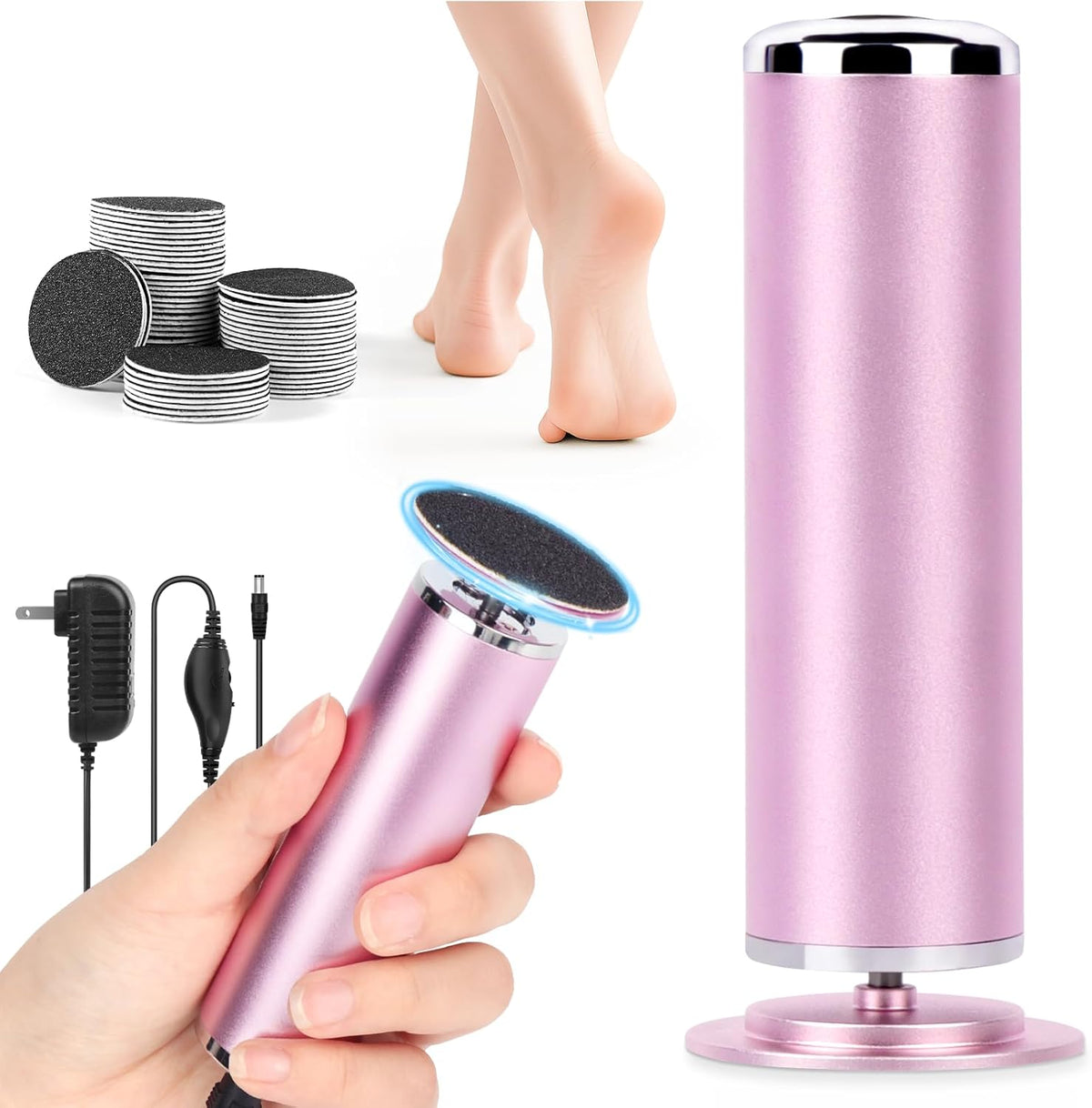 LIONVISON Electric Foot Callus Remover: Adjustable Speed Foot File for Cracked Heels - Working Women's Summer Pedicure Tool with 60pcs Sandpaper Discs - Dead Skin Remover for Dry Feet at-Home