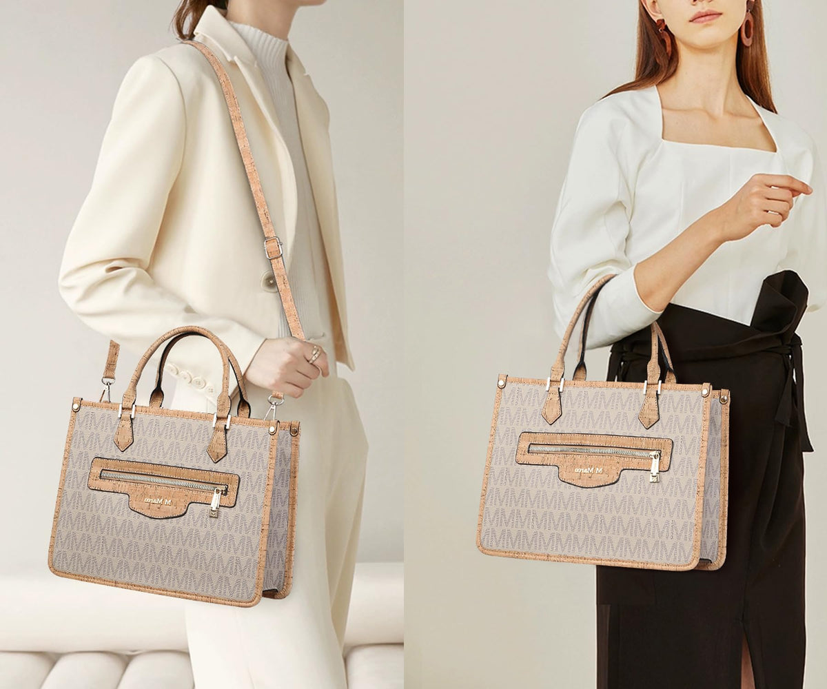 MKP Tote Bag for Women Medium Signature Monogram Satchel Handbags Purses Top Handle Shoulder Bags Wristlet Wallet Set 2pcs
