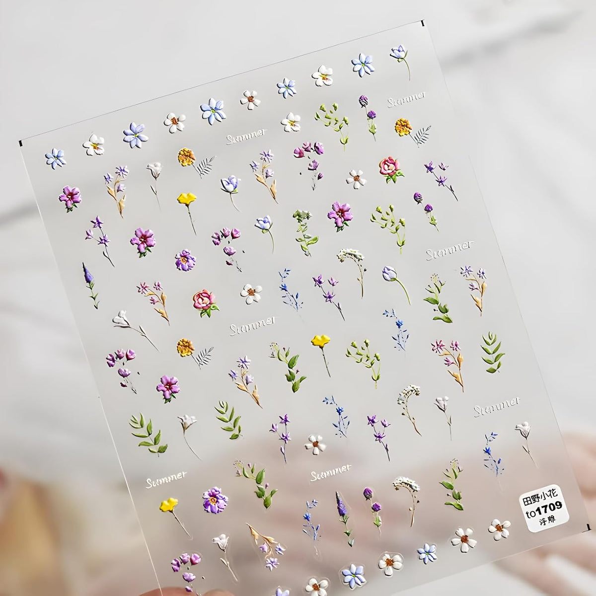 Flower Nail Art Stickers Decals 5D Embossed Self Adhesive Flower Nail Stickers for Nail Art Spring Summer Nail Decals Colorful Floral Nail Supplies Decoration for Women and Girls 2 Sheets