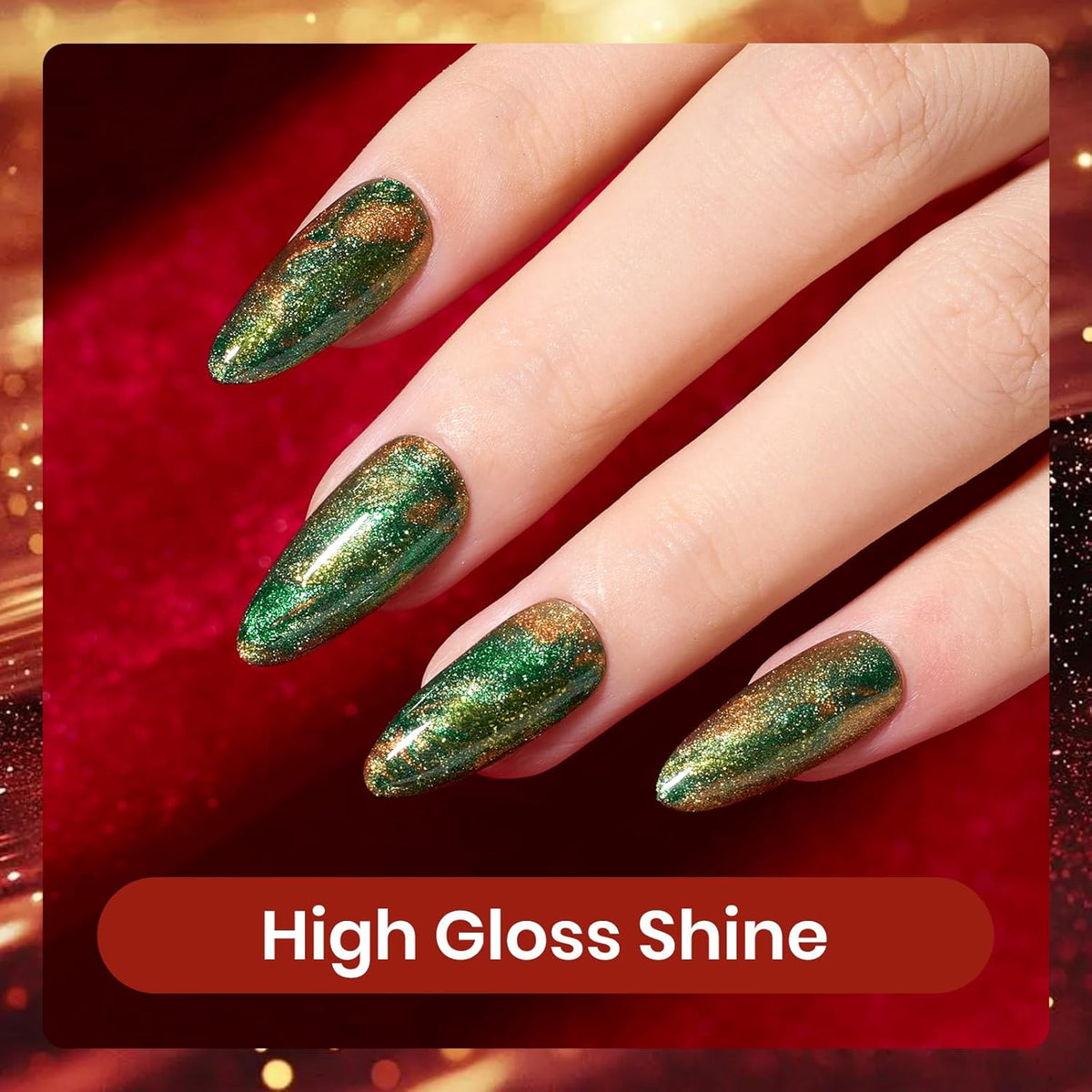 beetles Glitter Gel Nail Polish Set, 6 Colors Glitter Brown Orange Red Green Colors Christmas Nail Drawing Swirl Shell Thread Effect Gel Polish Kit Soak Off Led Nail Gel Polish DIY Mani Gifts