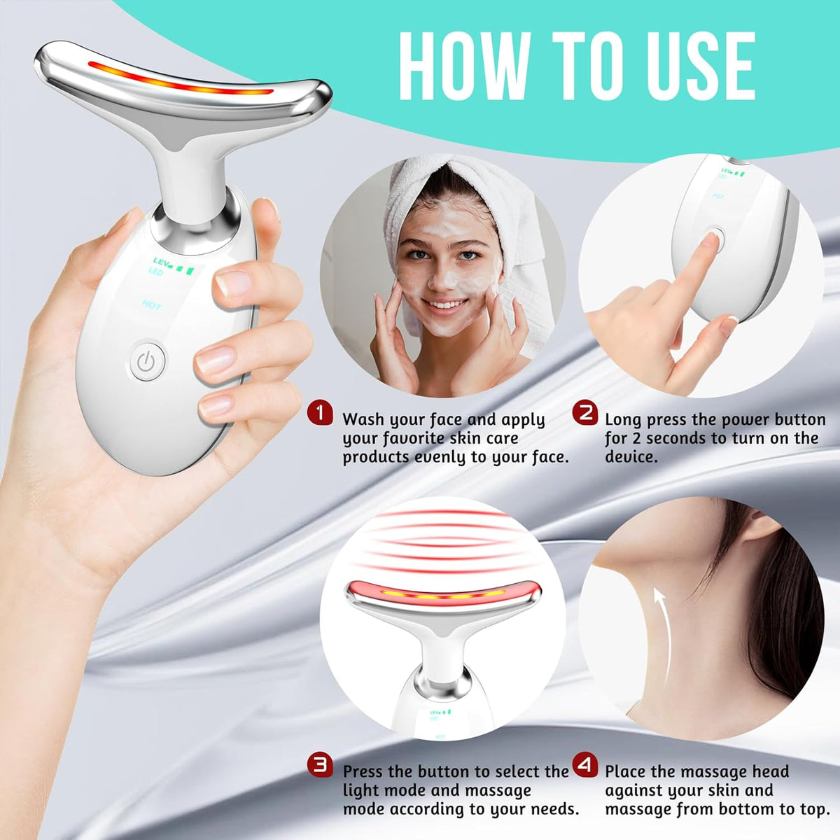7 in 1 Face Massager Tool, Red Light Therapy for Face and Neck, Red Light Therapy Wand, Face Neck Sculpting Tool for Skin Care