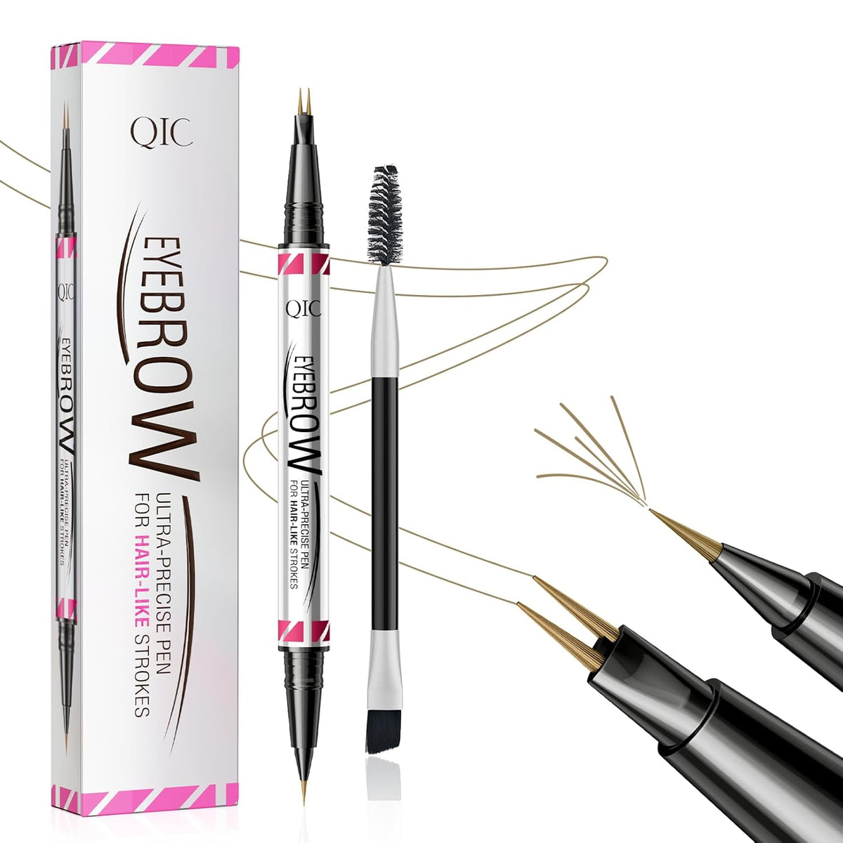 Eyebrow Pen,Brow Pencil 2-in-1 Dual-Ended Microblading Eyebrow Pencil with 2-Fork-Tip and Precise Brush-Tip, Waterproof Long Lasting Eyebrow Pen for Natural Hair-Like Brows(Light Brown)