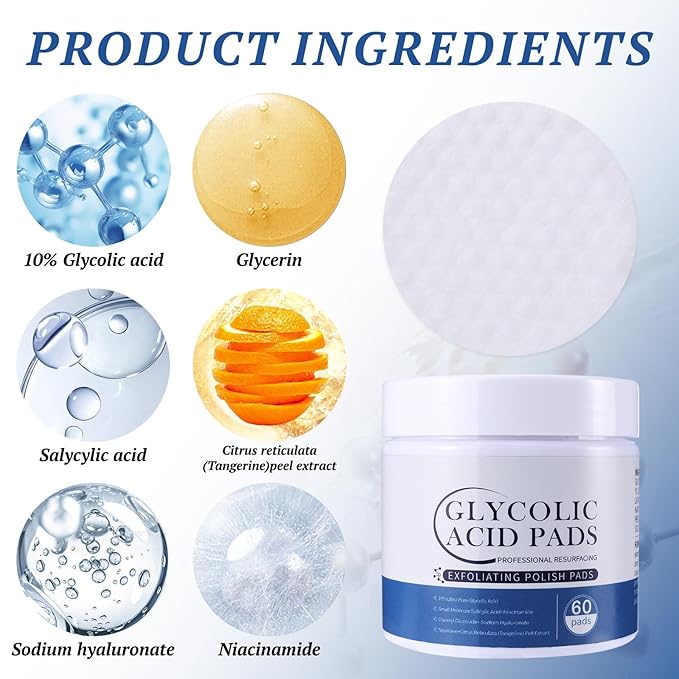 Glycolic Acid Pads,Glycolic Acids Peel Pad,Glycoli c Exfoliating Pad,Exfoliating Peel for Face & Body Exfoliat ing Skin, Reduce Fine Lines Wrinkles - 60 Pads (2PCS)