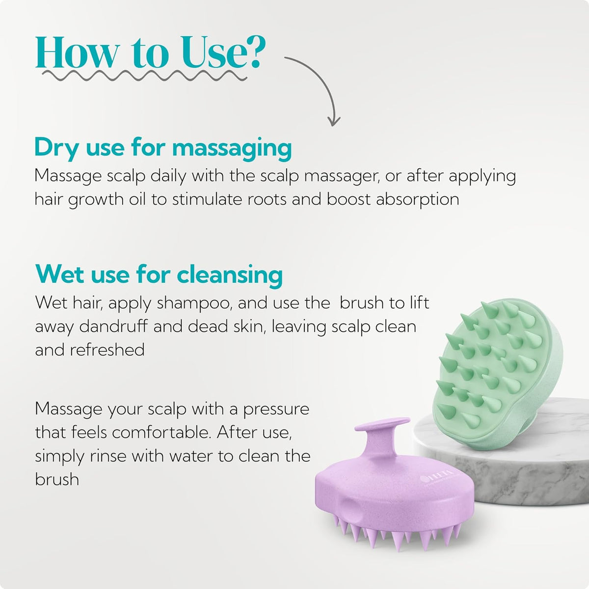 HEETA Scalp Massager 2 Pack for Hair Growth, Soft Silicone Bristles to Remove Dandruff and Relieve Itching, Scalp Scrubber for Hair Care Relax Scalp, Shampoo Brush for Wet Dry Hair, Purple & Green