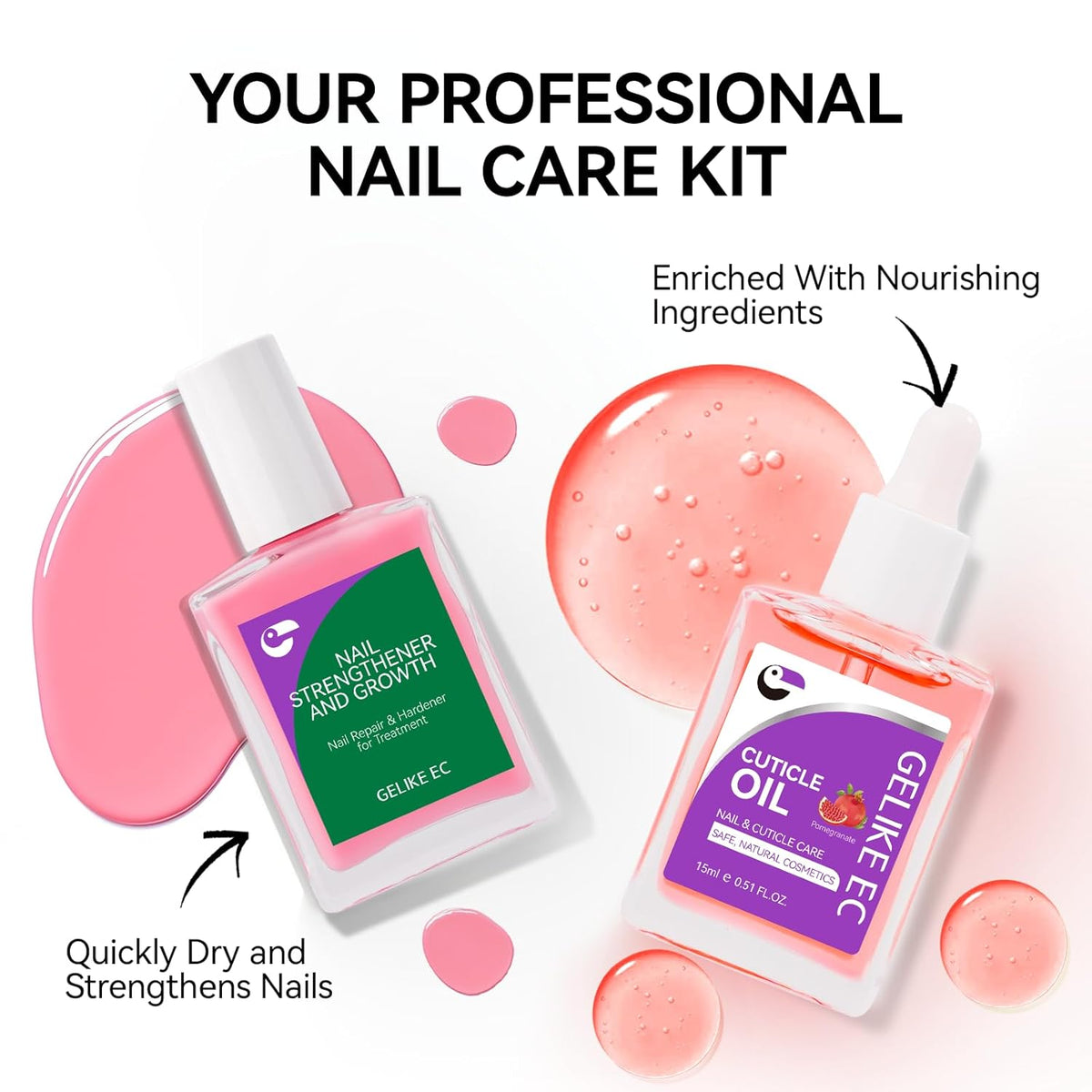 Natural Nail Growth & Oil Kit: Rose & Pomegranate Nail Care Set - Deep Repair for Damaged Nails - Rich Winter Scent - Cruelty-Free Vegan Formula