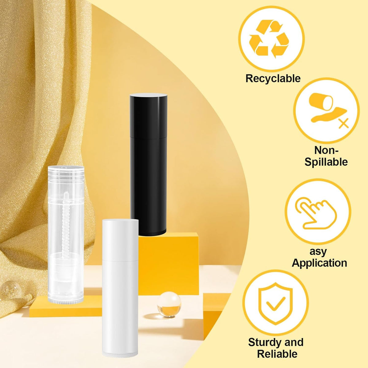 Empty Lip Balm Tubes for DIY Lipstick with Leak-proof Caps, 100-Pack Lip Balm Containers BPA Free, Black