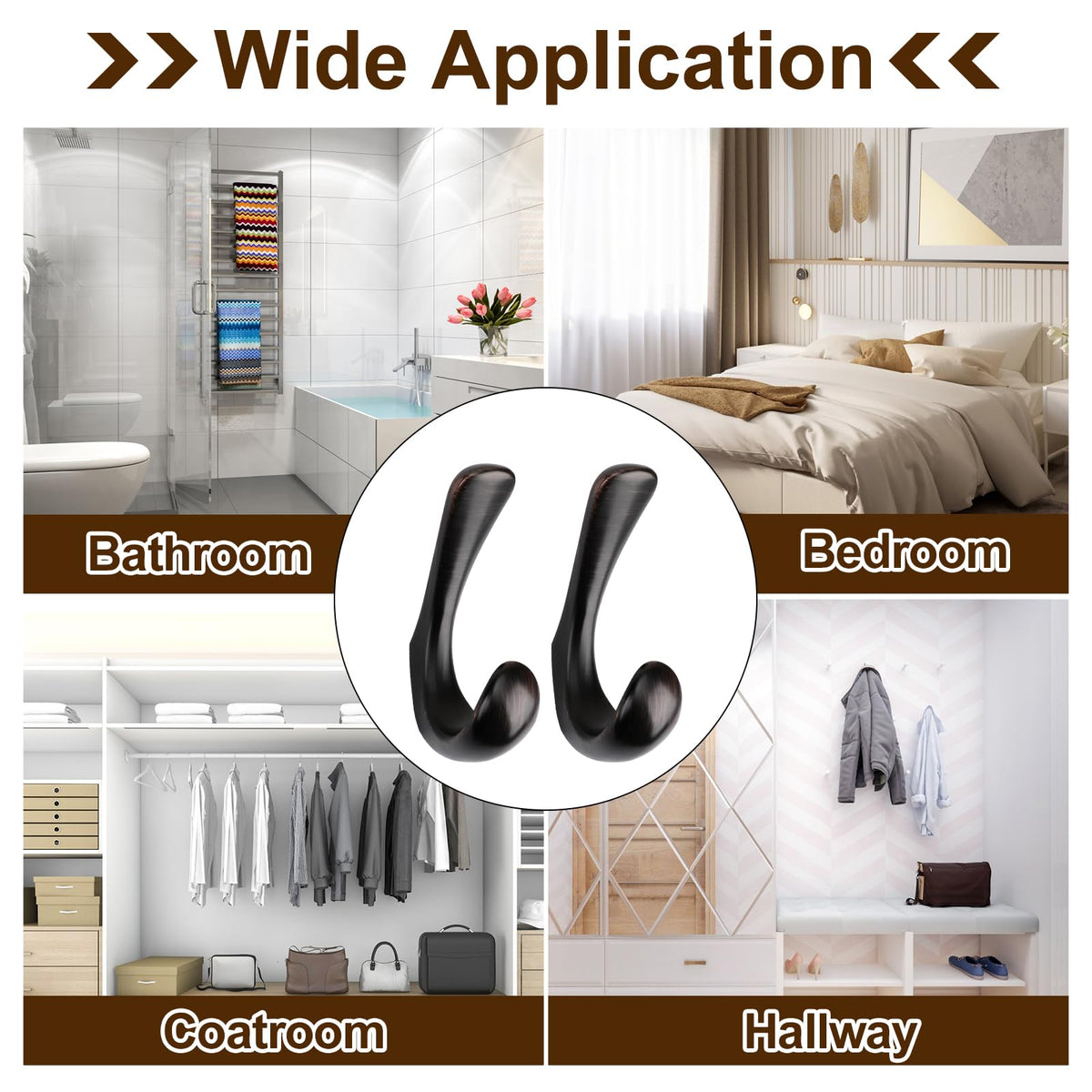 Metaliby 4 Pack Towel Hooks for Bathrooms Wall Mounted, Oil Rubbed Bronze Bathroom Hooks for Towels, Robe & Towel Hook for Wall, Modern Bath Towel Hook