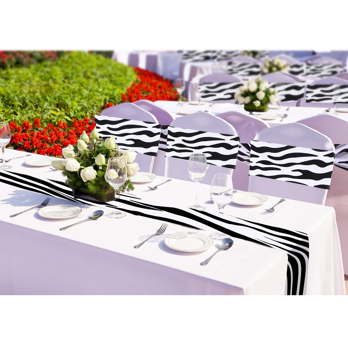 Newwiee 36 Pcs Spandex Chair Bands Animal Print Elastic Chair Sashes Bow Polyester Chair Cover Bands Ties Without Buckle for Animal Safari Jungle Theme Party Birthday Decor (Zebra Stripe)