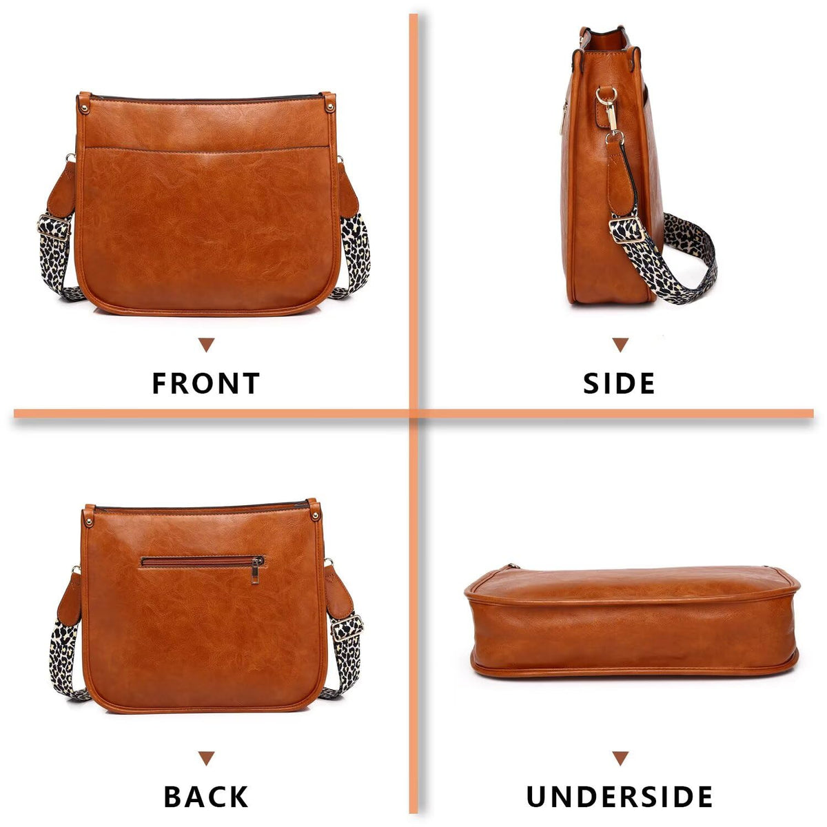 AUYOCO Vegan Leather Crossbody Bags for Women, Crossbody Purse with 2 Guitar Straps Zipped Pockets Handbag Shoulder Bag