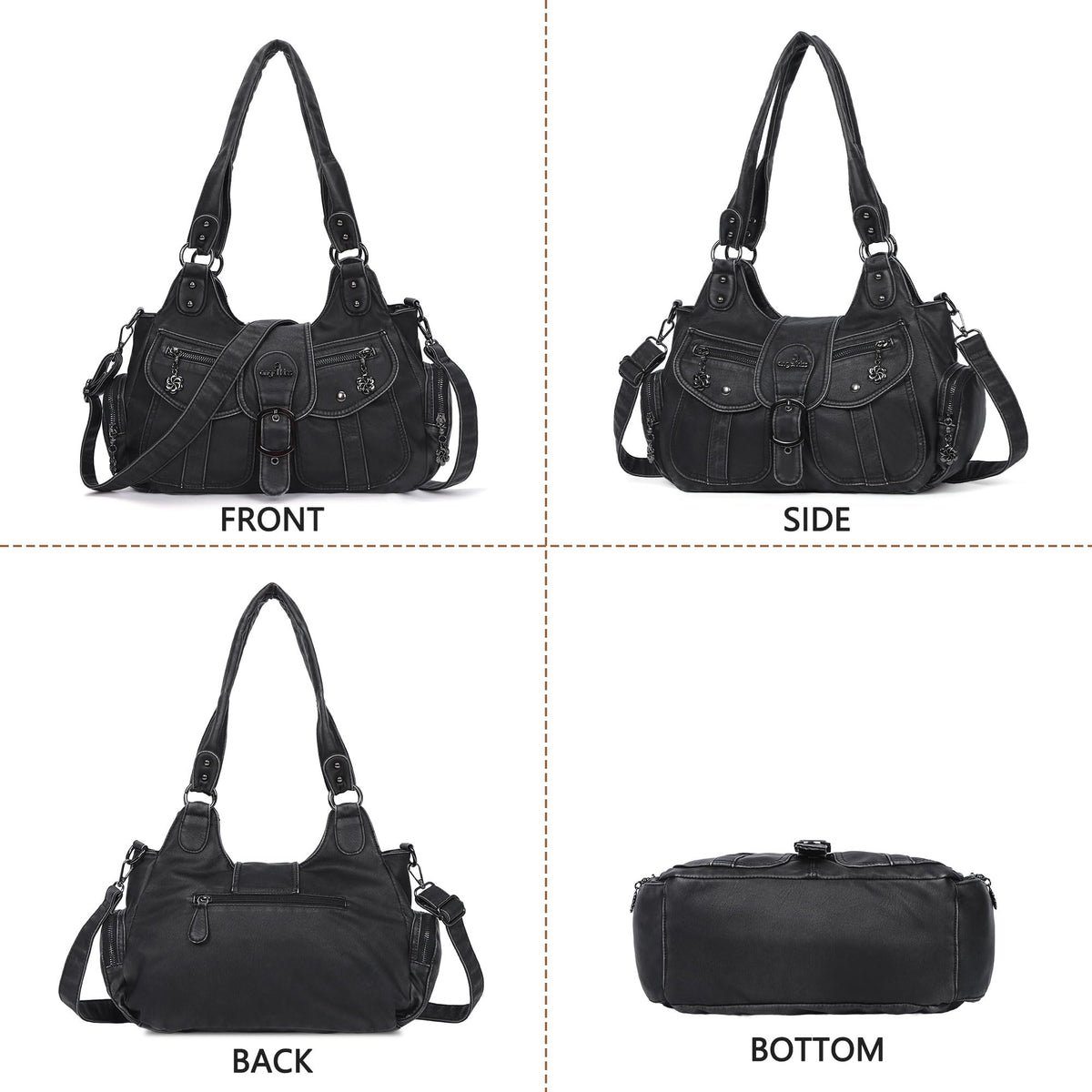 Angel Kiss Hobo Bags for Women Vegan Leather Shoulder Purses and Handbags Ladies Roomy Tote Bags Purse with Crossbody Strap,Black