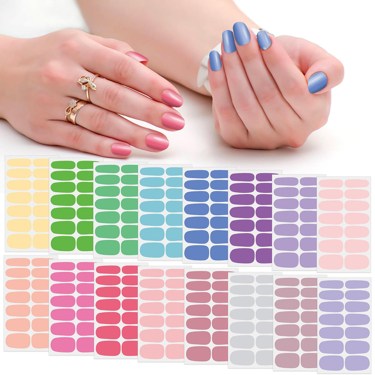 SILPECWEE 16 Sheets Youthful Solid Color Nail Wraps for Women Nail Polish Strips Gel Nail Strips Self Adhesive Nail Polish Stickers Fingernail Manicure Sticker Nail Art with 1pc Nail File