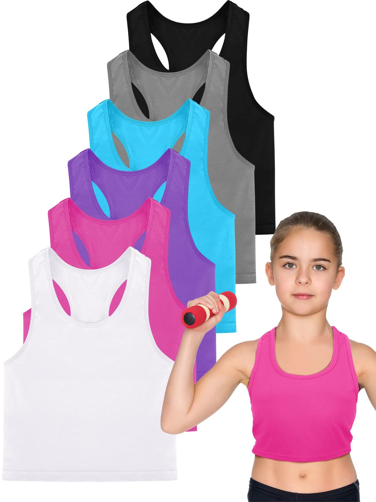 Geyoga 6 Pieces Girls Dance Tank Top Racerback Crop Top Sleeveless Dance Outfit for Ballet Hip Hop Athletic Wear