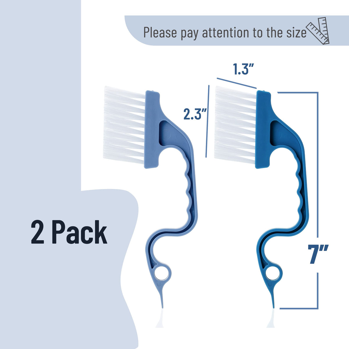 Slick- Window Track Cleaning Brush, 2 Pack, Blue Ergonomic Handle, Built-in Scraper, Multipurpose, Window Track Cleaning Tools