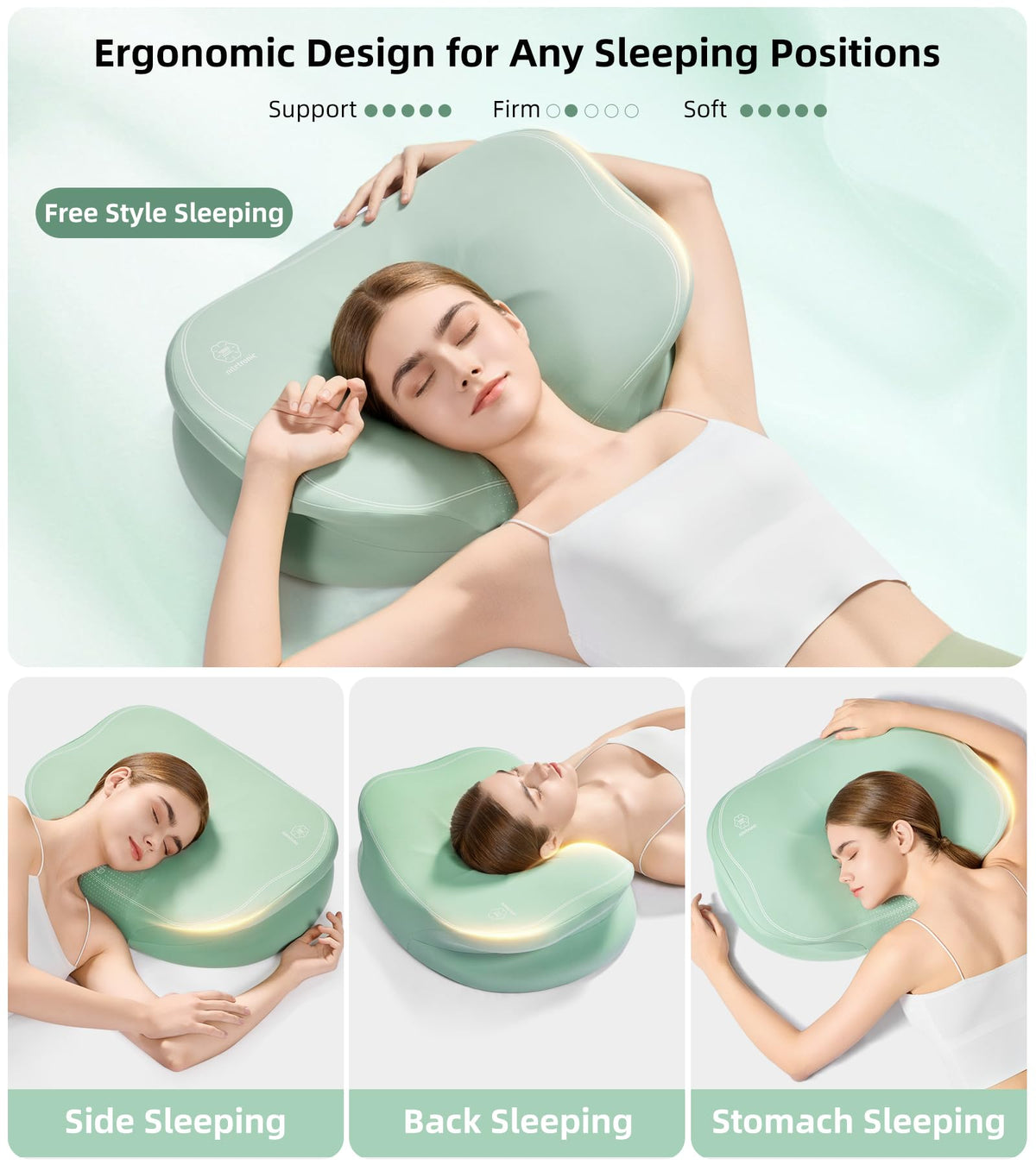 Cervical Neck Pillow for Pain Relief, Ergonomic Memory Foam Pillows for Side, Back, Stomach Sleepers, Lotus Contour Cervical Pillow with Breathable Pillowcase, Adjustable Neck Pillows Without Heat
