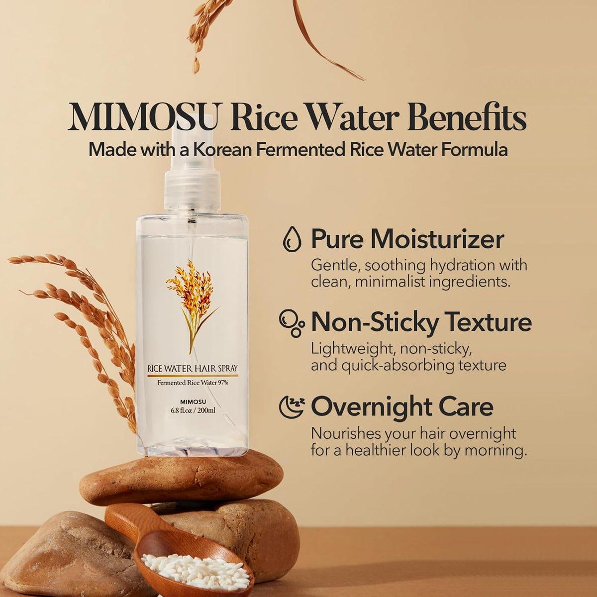 mimosu 97% Rice Water Hair Growth Spray - Fermented Rice Water & Biotin Serum, PHA Toner, Korean hair care Formula, 6.8fl.oz