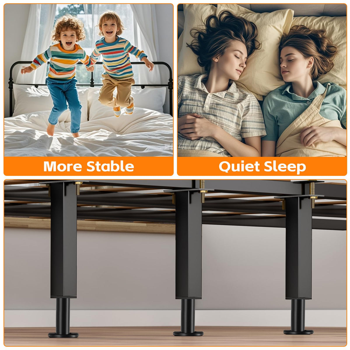 4PCS Adjustable Height Bed Support Legs, 7-12 Inch, Metal Heavy Furniture Legs with Rubber Non-Slip Base for Sofa/Cabinet/Couch/Dresser/Table, Furniture Feet Replacement for King Queen Bed Frame Slat