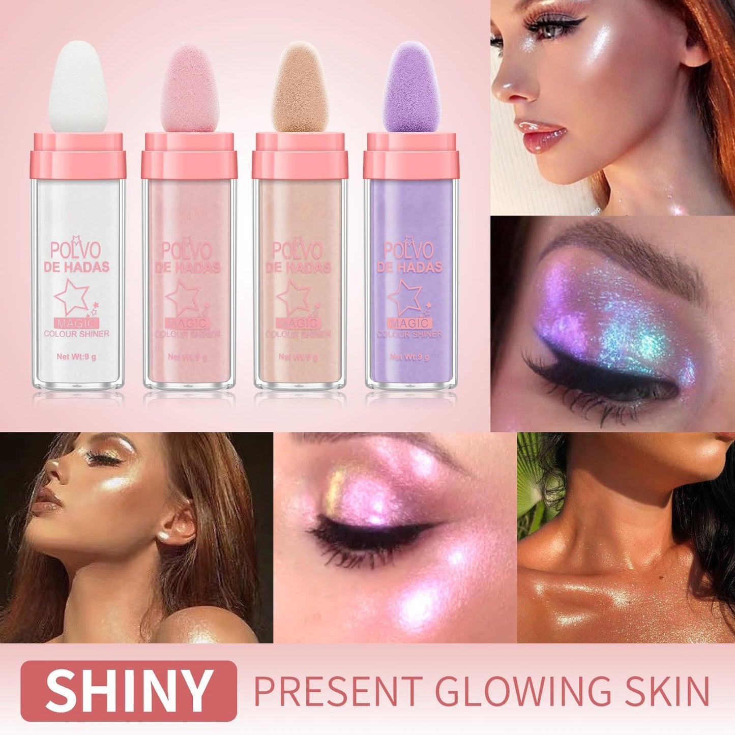 URQT Polvo De Hadas Fairy Highlight Patting Powder Highlighter Body Brightens the Natural Three-dimensional Face Powder Blusher (#04 Fantasy Purple)
