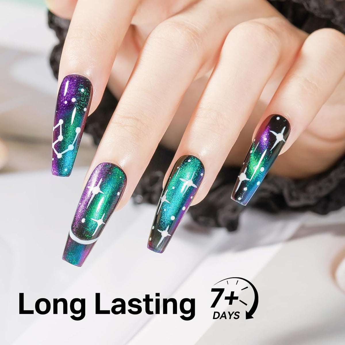 MIZHSE Quick Dry 9D Cat Eye Nail Polish Non Gel, Green to Purple Magnetic Nail Polish with Magnet, Air Drying Fast Cateye Nail Lacquer Galaxy Effect Manicure Home Gift for Women 15ml