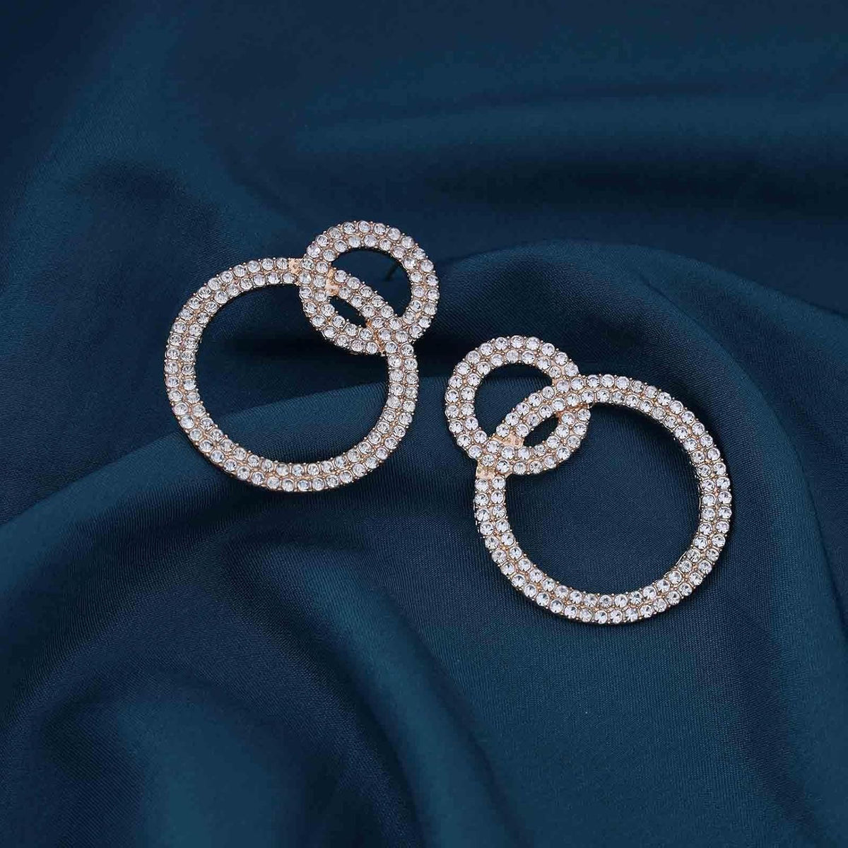 Vintage Crystal Circle Drop Earrings Double Circle Hoop Earrings Gold Cz Circle Dangle Earrings CZ Hollow Circle Earrings Jewelry for Women