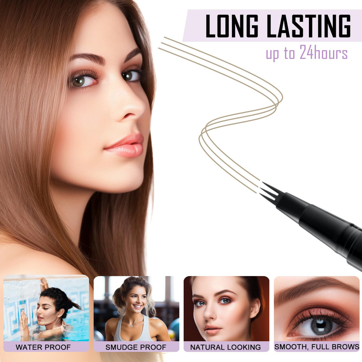 LAVONE Eyebrow Pencil, 2-In-1 Waterproof Eyebrow Pen, with 3 Tip Microblading Eyebrow Pen and Ultra-Precise Brow Pencil, Dual-ended Eyebrow Brush, for Eyebrow Makeup - Blonde