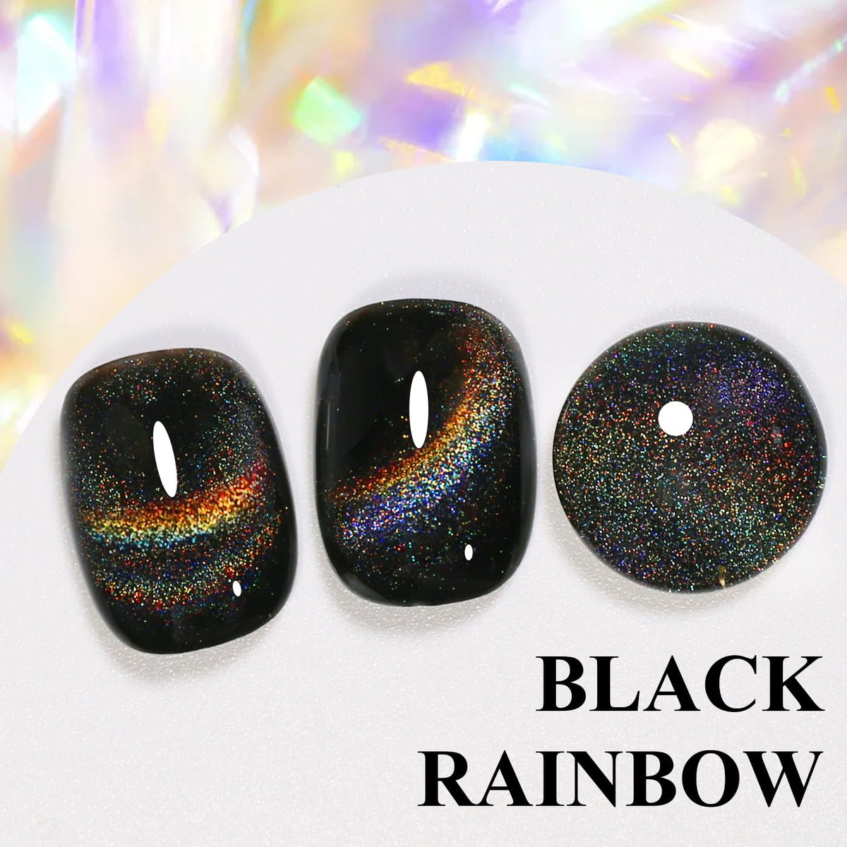 Imtiti Cat Eye Gel Nail Polish, Black Rainbow Holographic Magnetic Gel Polish With Magnet Glittery Iridescent Galaxy Nail Gel Polish Spring Summer Gel Polish Kit Soak Off UV Led 10ML