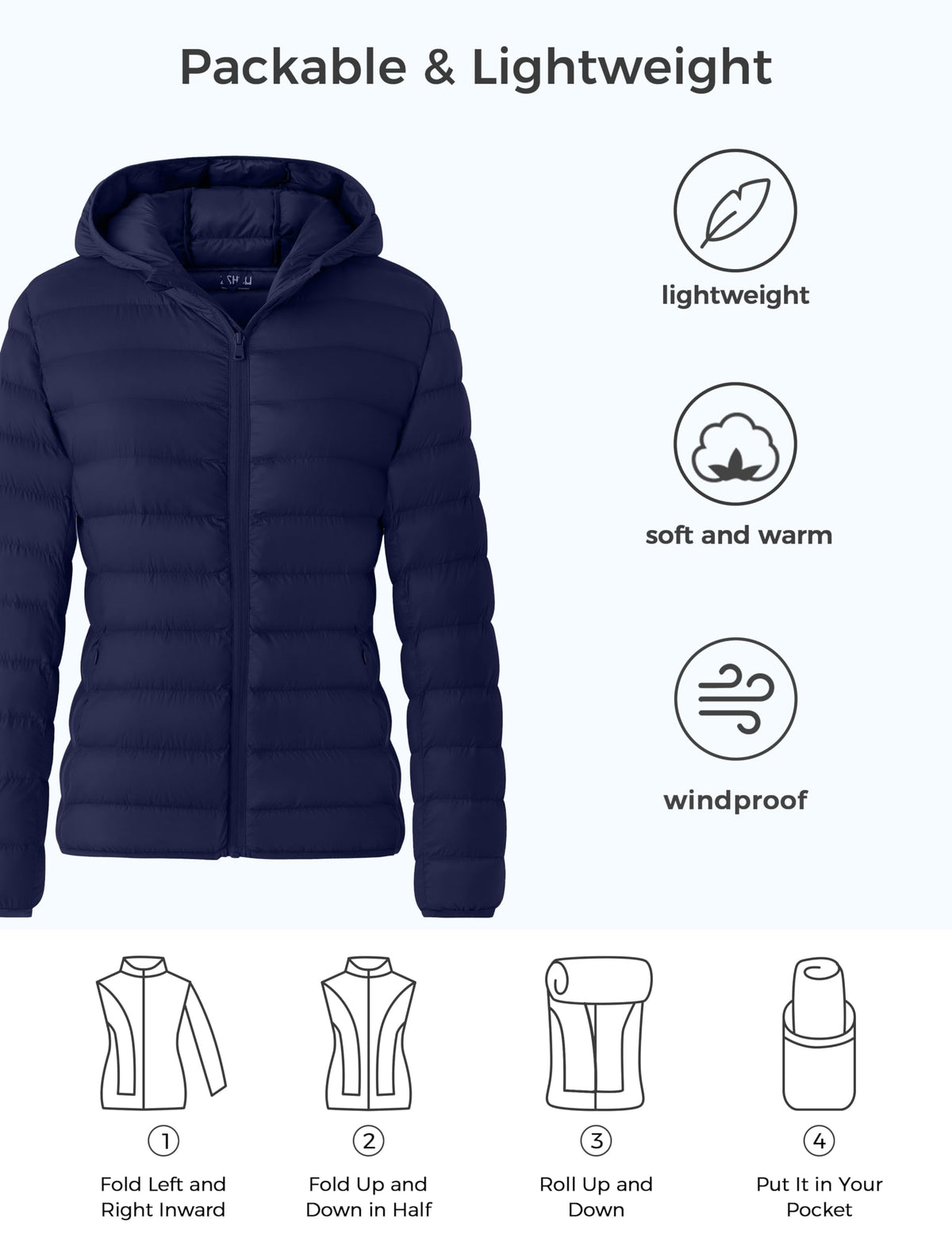 ZSHOW Women's Puffer Coat Lightweight Packable Padded Winter Jacket (Navy,X-Large)