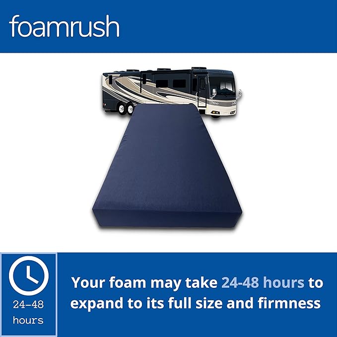 FoamRush 6-Inch Bunk (28" x 72") High Density Foam RV Mattress Replacement with Canvas Navy Cover, Medium Firm, Made in USA, Camper Trailer, Removable Water-Resistant Outdoor/Indoor Cover w Zip