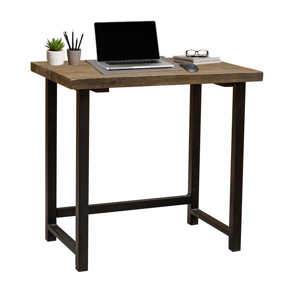 Pomona 32-Inch Compact Writing Desk with Solid Wood Top and Metal Frame – Rustic Industrial Style Small Home Office Desk with Durable Lacquer Finish and Floor Levelers by Alaterre Furniture (Natural)