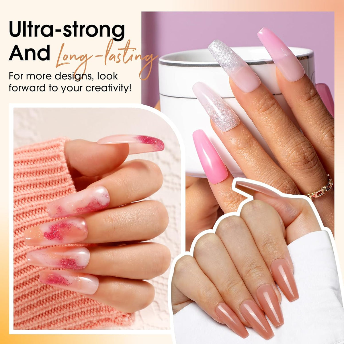 Poly Nail Gel Starter Kit -14 Colors + 75 Nail Art Accessories Kit,ROSALIND Clear Pink Nude Glitter Poly Nail Gel with Big UV Light 48W and Electric Nail Drill Starter Kit