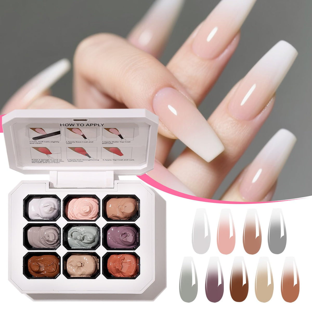 Ombre Gel Nail Polish Nail Sponges for Ombres 9 Series Colorful Blush Effect Gradient Painting Gel for Ombre Nails Multistyle French Manicure Nail Art DIY Home (A2, 1)