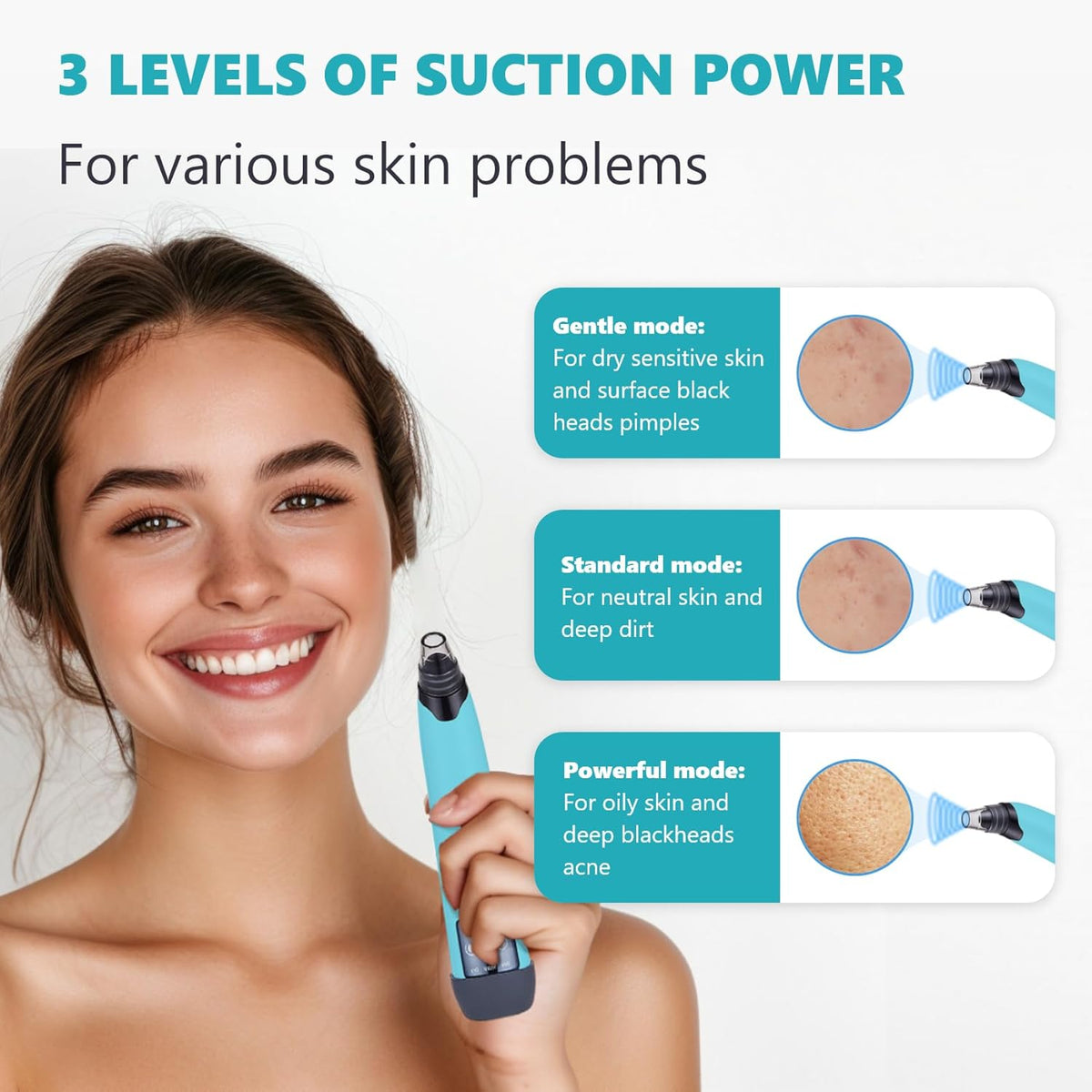 Blackhead Remover Vacuum - Black Head Remover for Face,Blackhead Extractor Tool with 3 Adjustable Suction Levels,4 Probes,USB Interface Type Pore Vacuum,Suitable for Women and Men (Blue)