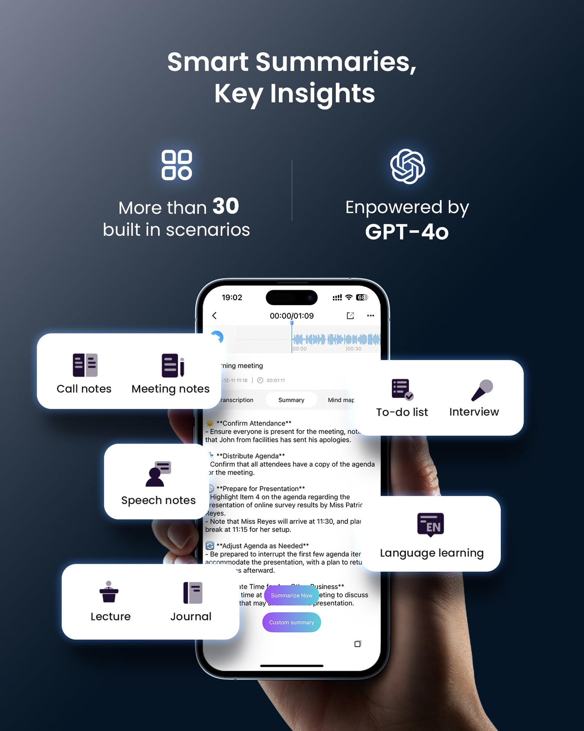 Aungsel AI Voice Recorder, Transcribe & Summarize AI Audio Recorder, Support 121 Languages, 64GB Memory, Wireless Charging, App/Web Control, Digital Recording Device for Lectures, Meetings, Calls