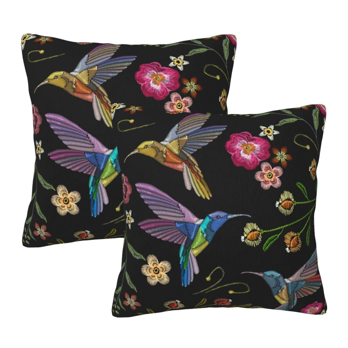 Abucaky Pillowcase Set of 2 Hummingbirds and Exotic Flowers Throw Pillow Covers Shells for Couch Office Bedroom Home Decoration, 20"X20"