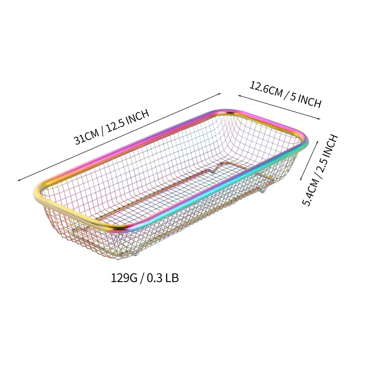 BYEGOU Silverware Drawer Organizer, Rainbow Mesh Kitchen Drawer Organizers, Iridescent Stackable Storage Basket Metal Utensil Holder for Flatware, 12.5"x5"x2.5", Pack of 2