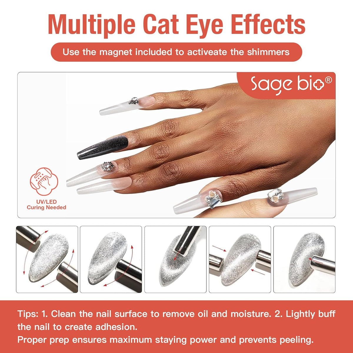 15ml Cat Eye Gel Nail Polish with Magnet Shimmer Glass Bead Effect 09