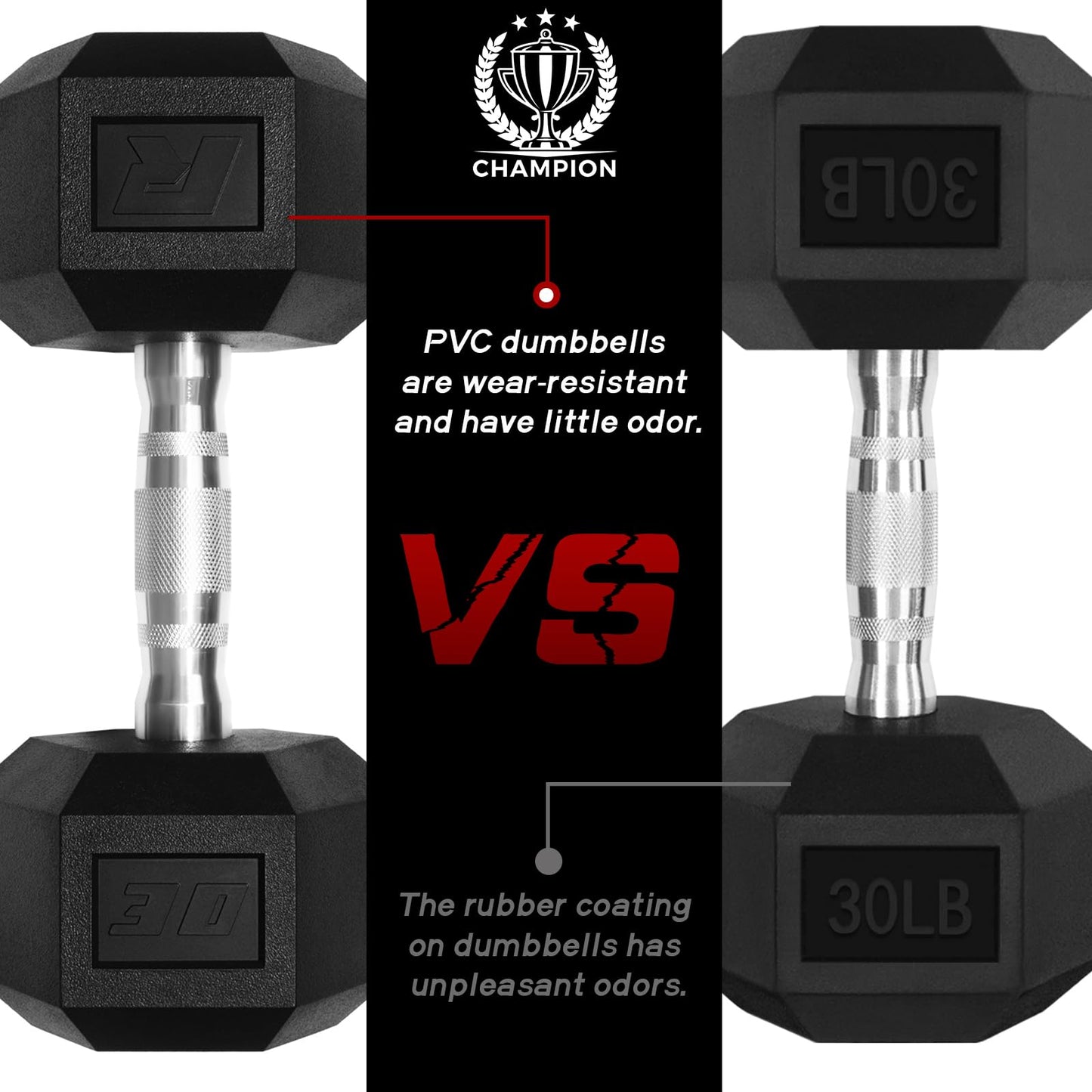 Ritfit 5-650 LBS PVC Encased Hex Dumbbell Sets with Optional Rack for Home Gym, Hand weight with Chrome Handle for Strength Training,Workouts,5LB