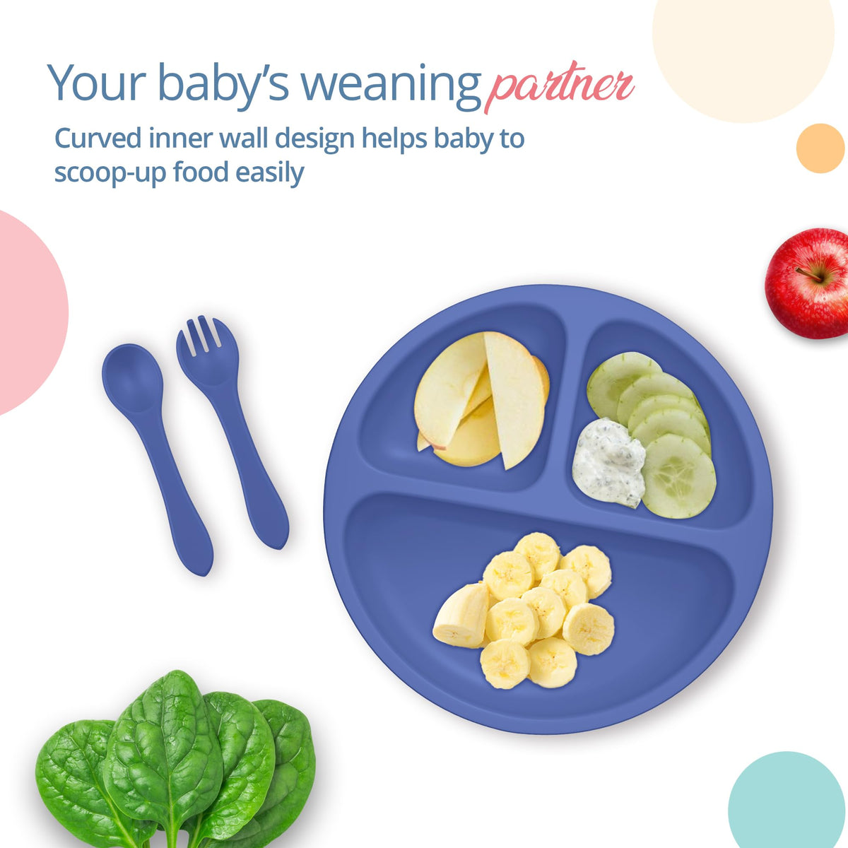 Premium Silicone Baby Feeding Set, Baby Led Weaning Supplies, Suction Bowl, Suction Plate, 3 in 1 Cup, Bib, Stage 1 and 2 Spoon & Fork, Toddler weaning supplies, Baby feeding essentials (Dark Blue)