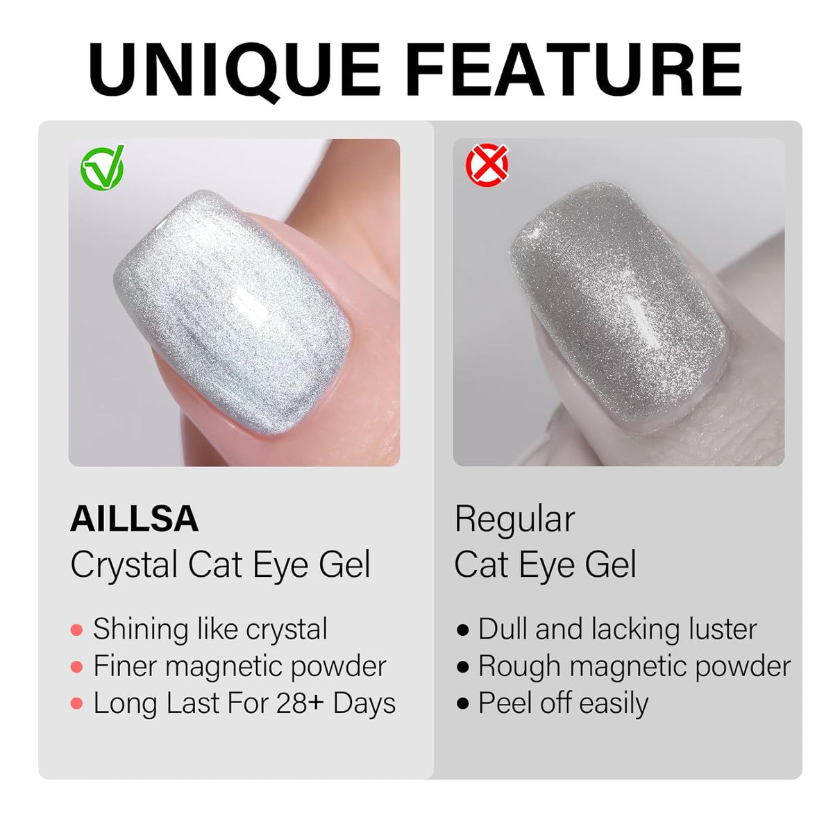 AILLSA Glass Cat Eye Gel Nail Polish, 15ml Gray Glitter Jelly Sheer Gel Polish, Translucent Magnetic Shimmer Sparkle Nail Art U V Salon 0.5 OZ GF32
