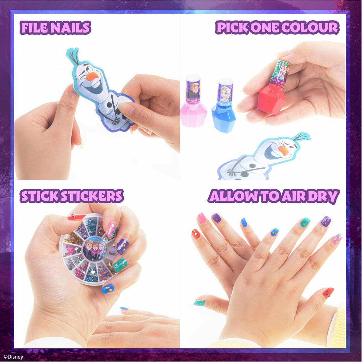 Townley Girl Disney Frozen Non-Toxic Peel-Off Nail Polish Set with Shimmery and Opaque Colors with Nail Gems for Girls Ages 3+, Perfect for Parties, Sleepovers and Makeovers, 18 Pc Set