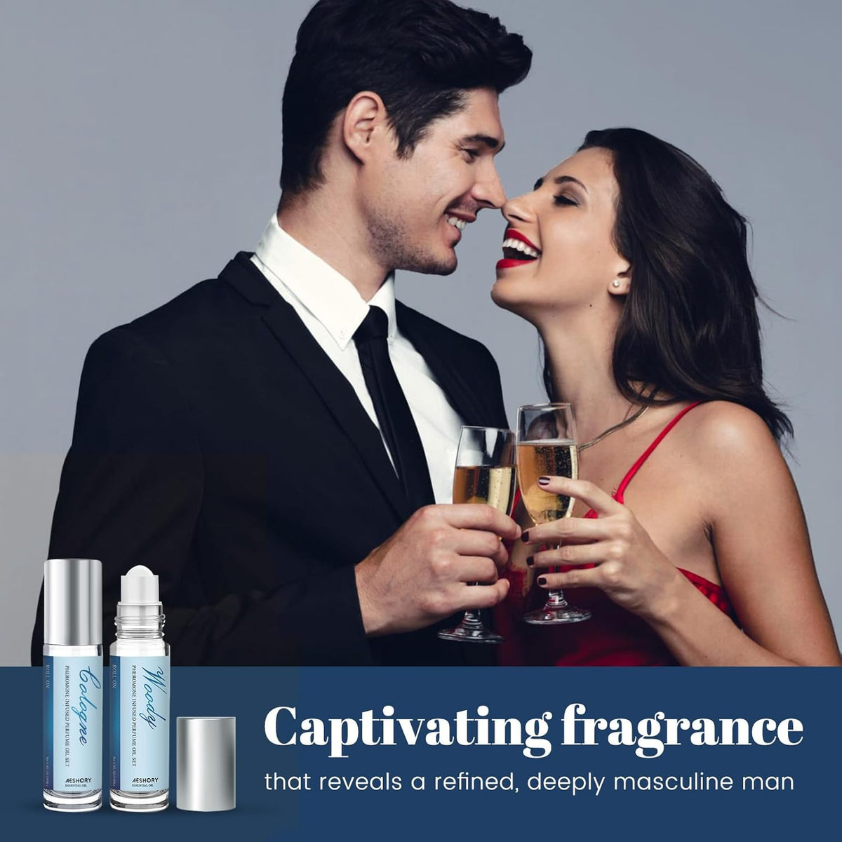 Aeshory Pheromone Perfume for Men - 2 Pcs Roll-On Pheromone Cologne, Long-Lasting Scents Attraction Pheromone Infused Essential Oil Perfume for Men